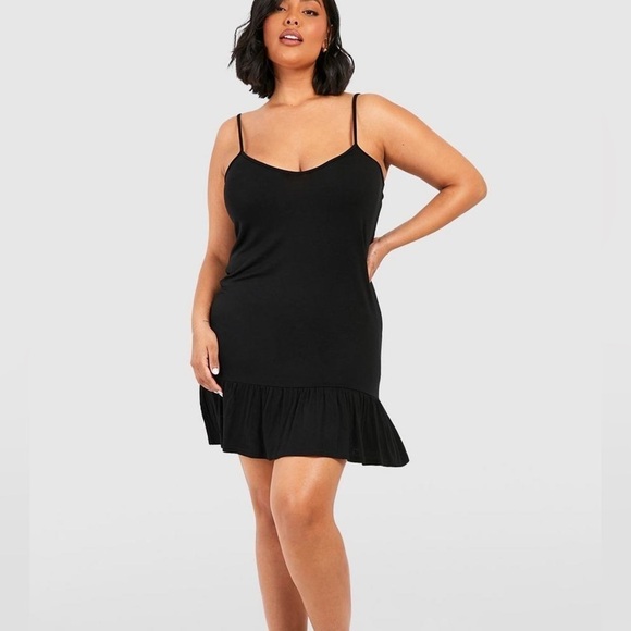 Boohoo night black ruffle hem mini dress - Picture 1 of 13